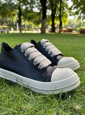 外贸轻奢男士低帮板鞋春秋经典休闲百搭真皮粗带厚底透气情侣板鞋