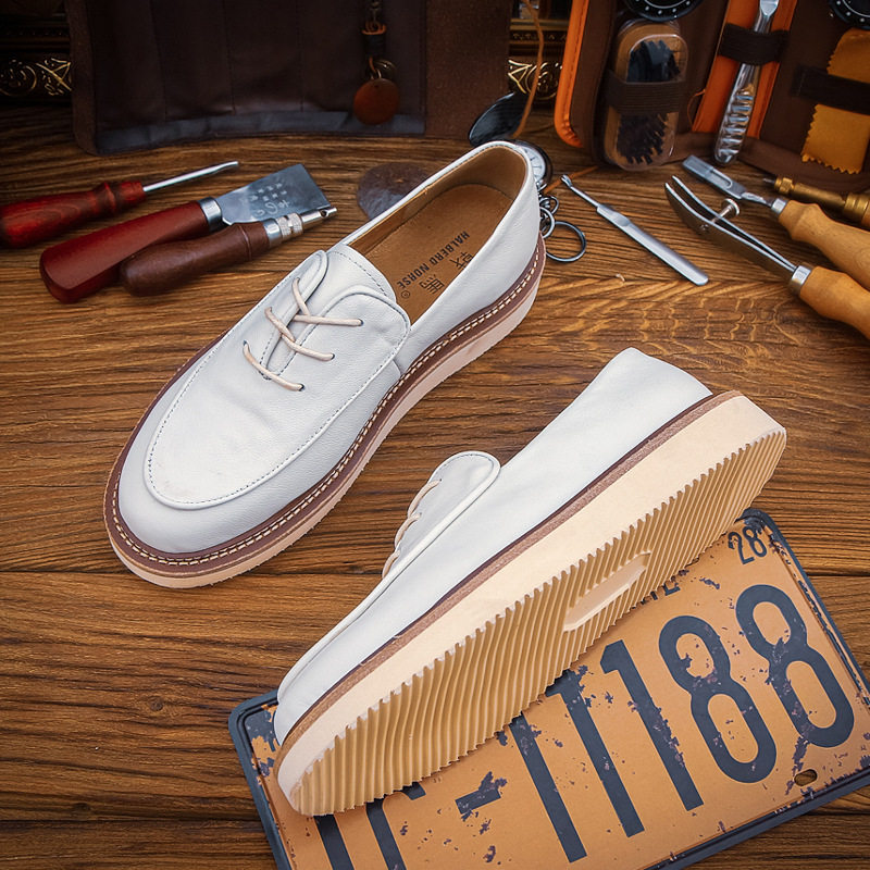 外贸出口轻奢头层牛皮流苏皮鞋一脚蹬懒人鞋真皮白色乐福鞋男皮鞋