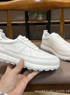 2026新款皮包底松糕小白鞋真皮百搭休闲男鞋小个子款增高板鞋牛皮