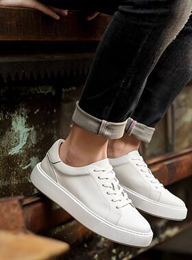 2026年新品男鞋休闲板鞋真皮系带小白鞋商务厚底增高简约时尚百搭