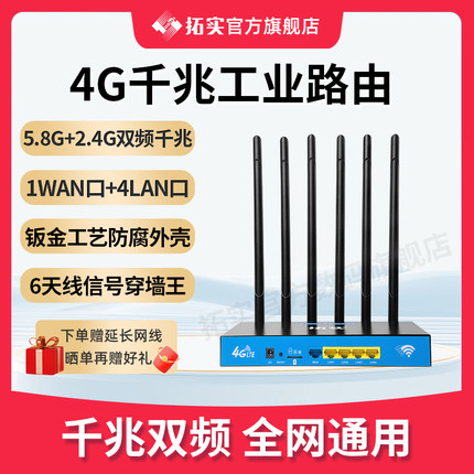 拓实WiFi工业级路由器可插卡全网通四信CPE高速六根天线1200千兆双频家用商用户外监控大功率无线wifi不带卡