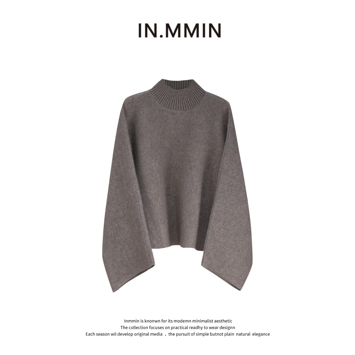 INMMIN 浣熊绒羊毛落肩袖半高领针织衫蝙蝠袖廓形套头外套,女装/女士精品,毛针织衫,淘宝优惠券,粉丝福利购,淘宝优惠卷