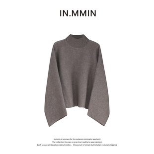 INMMIN 浣熊绒羊毛落肩袖半高领针织衫蝙蝠袖廓形套头外套