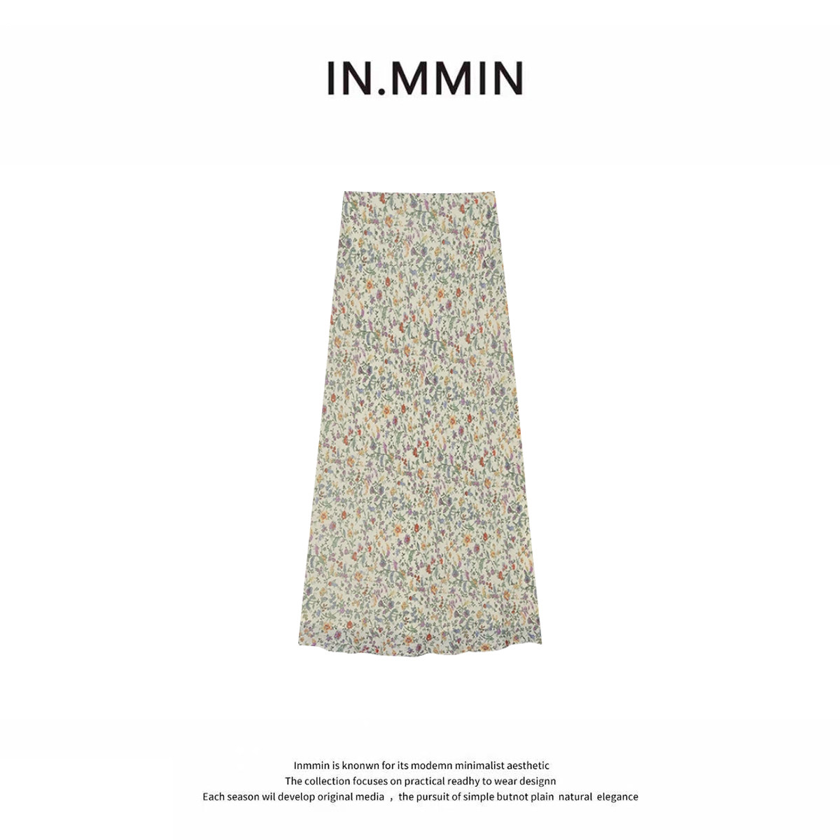 IN.MMIN法式油画碎花A字版高腰松紧腰半裙-bq5161