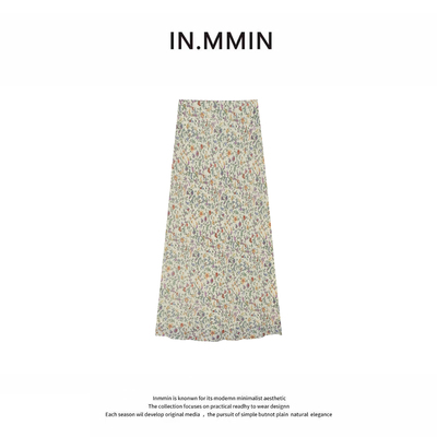 IN.MMIN法式油画碎花A字版高腰松紧腰半裙-bq5161