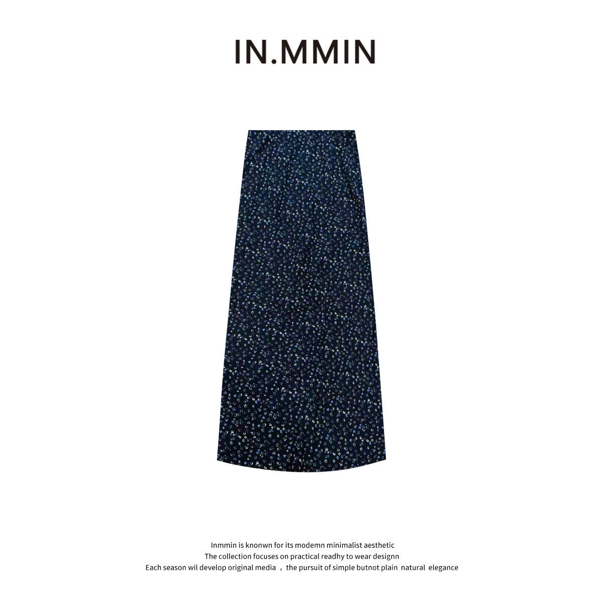 INMMIN 夏季碎花高腰显瘦a字中长裙
