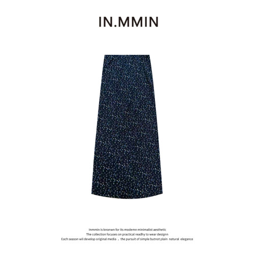 INMMIN 夏季碎花高腰显瘦a字中长裙