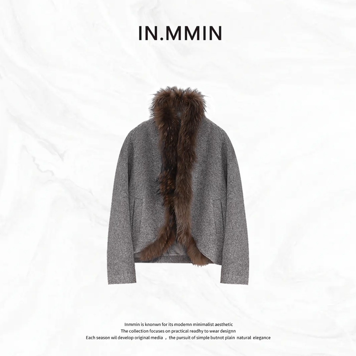 IN.MMIN 羊毛羊驼复古貂子门襟气质女蝙蝠袖苏力短款大衣-8569