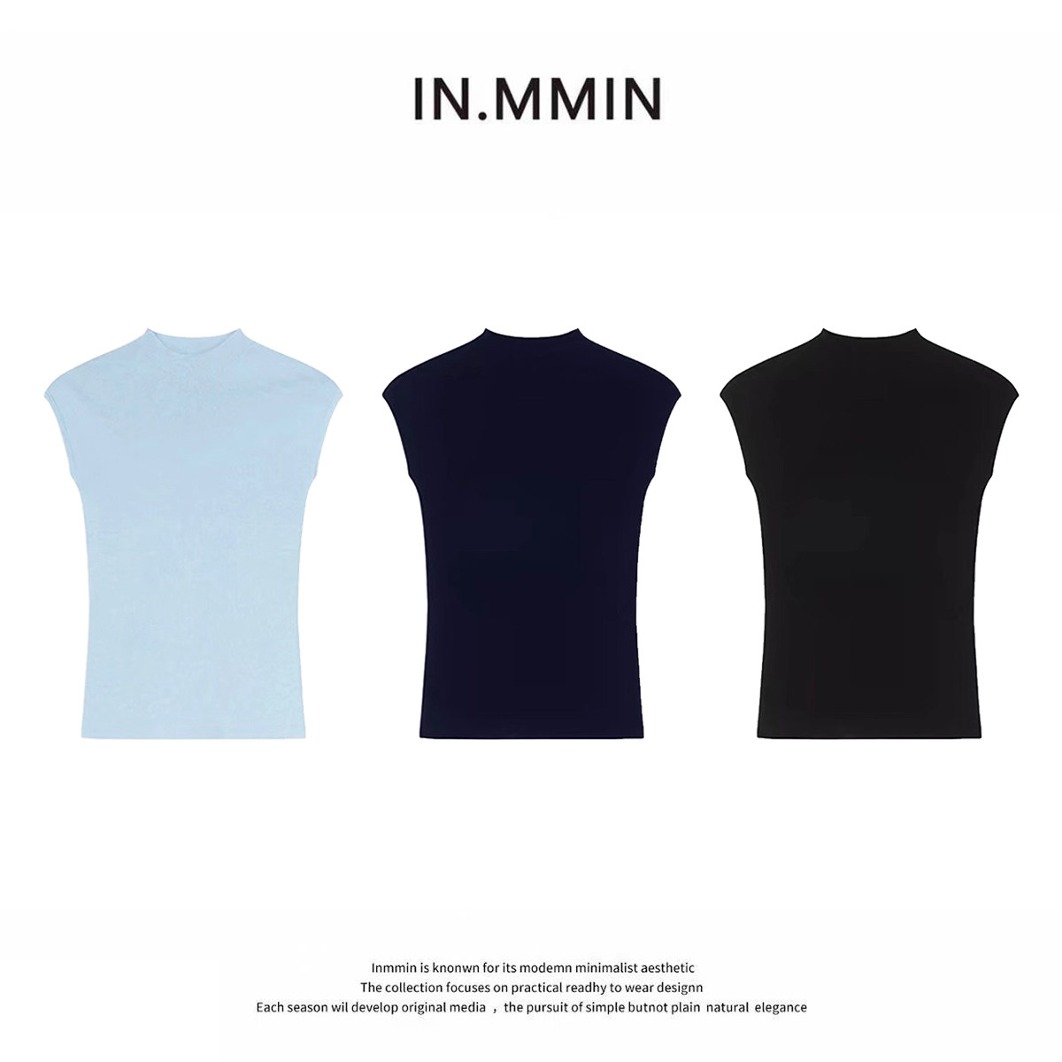 INMMIN 100天丝简约时尚修身针织t正肩紧身短款上衣