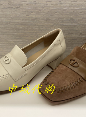 蹀愫专柜正品女鞋2025春季方头乐福鞋浅口粗高跟单鞋女TA65104-13