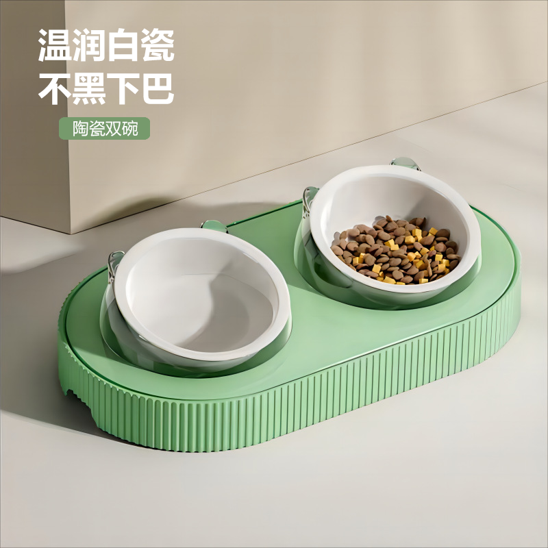 猫碗陶瓷双碗狗盆护颈防打翻