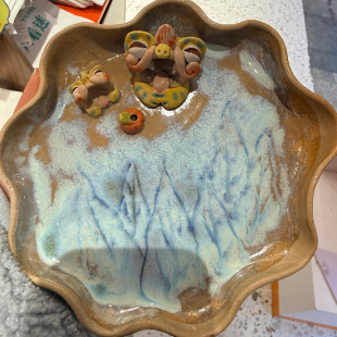 滇园文创窑变荷叶瓦猫置物盘云南瓦猫香插置物盘玄关桌面摆件