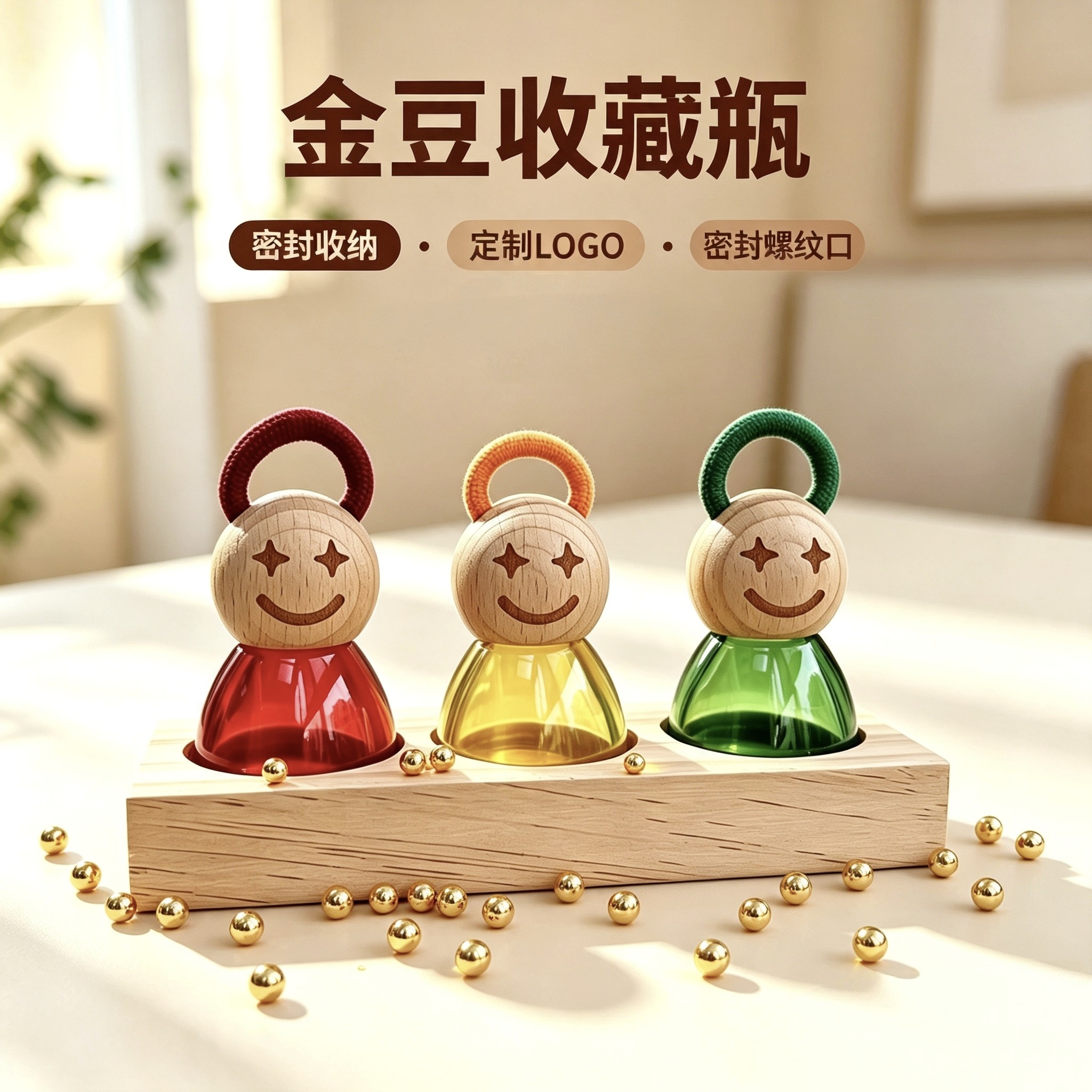 存金豆豆玻璃瓶迷你小物件收纳瓶密封储存收藏瓶卡通可爱小金豆瓶