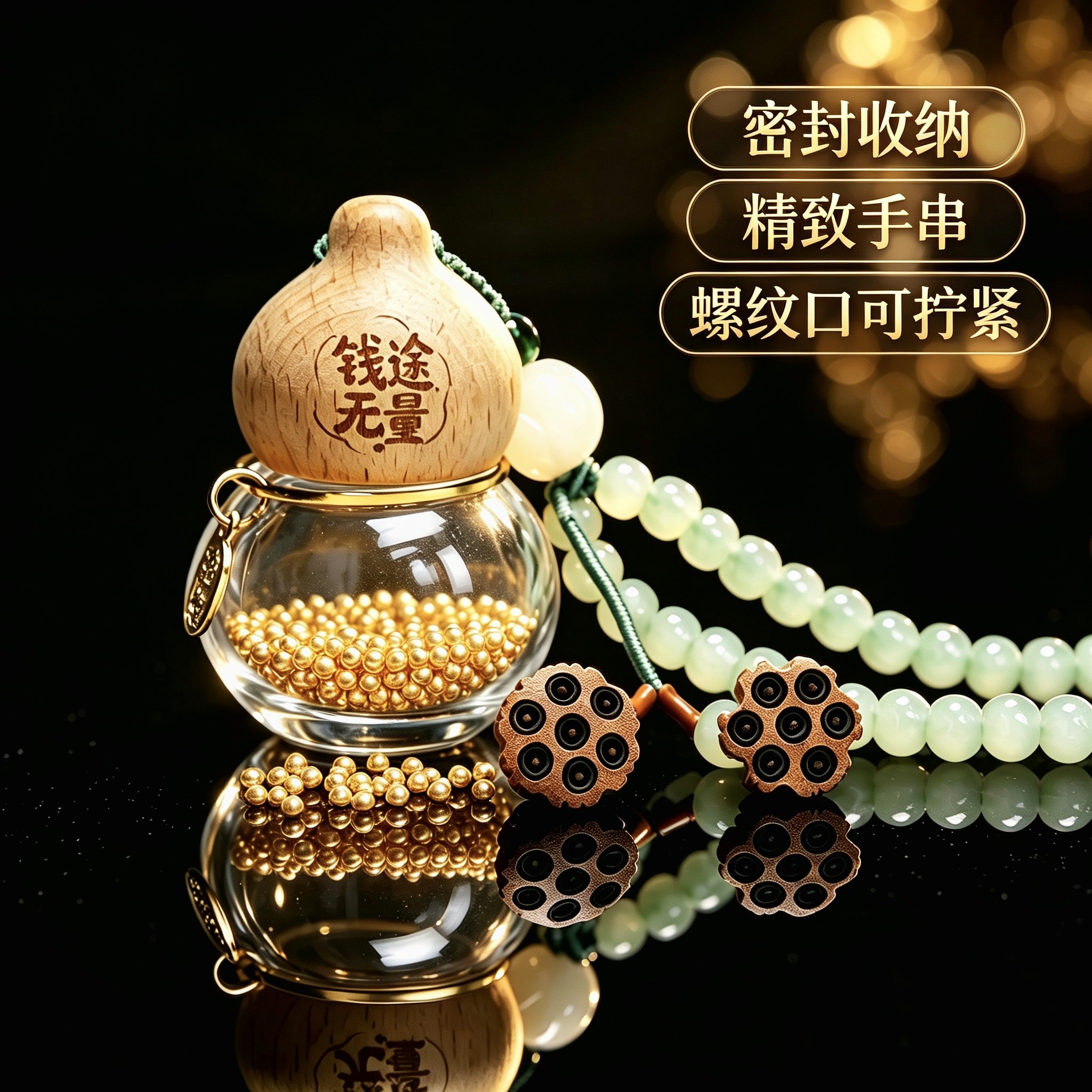 玻璃密封金豆朱砂许愿瓶收纳瓶