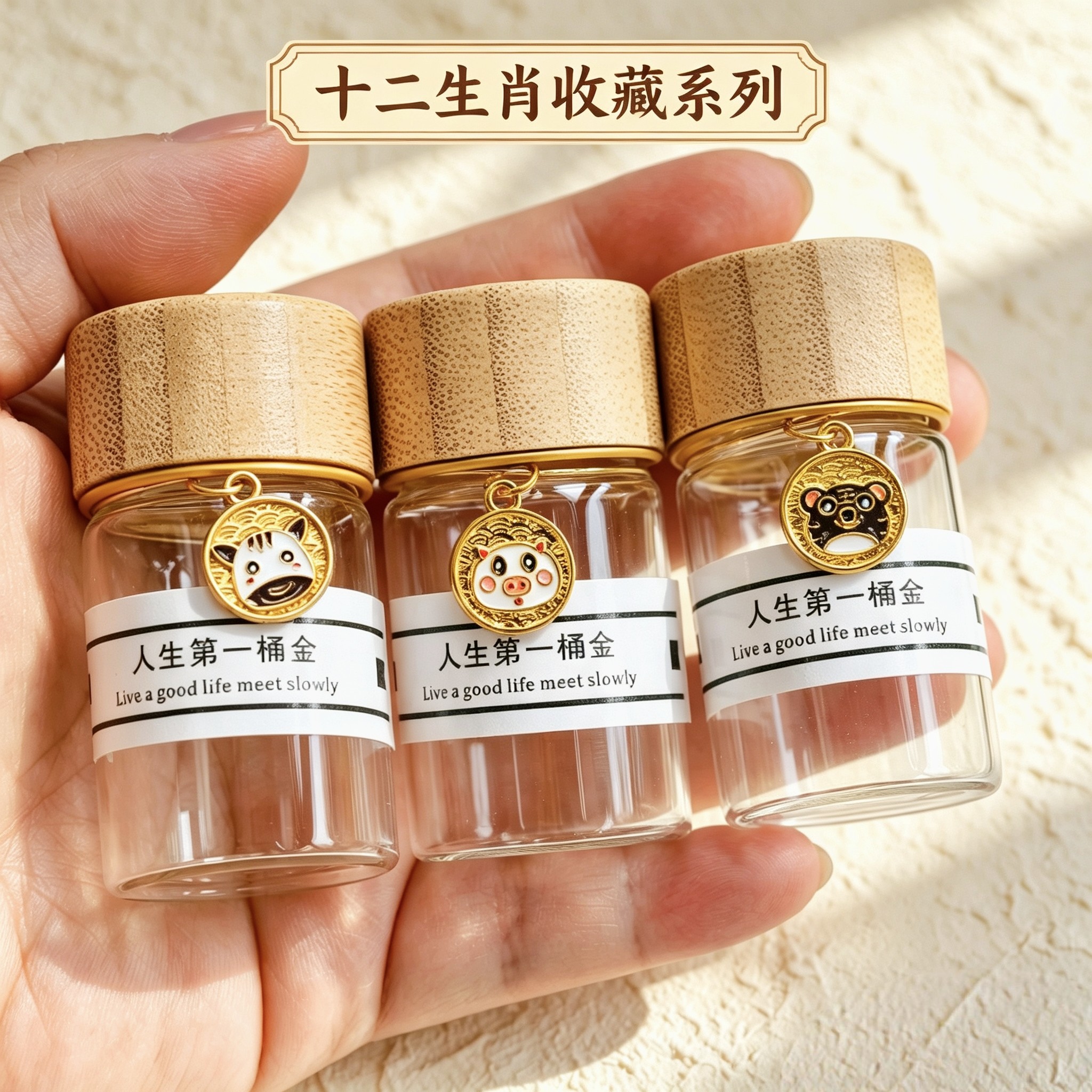 宝宝胎发乳牙脐带保存瓶十二生肖收藏瓶攒金豆豆收纳瓶密封玻璃瓶