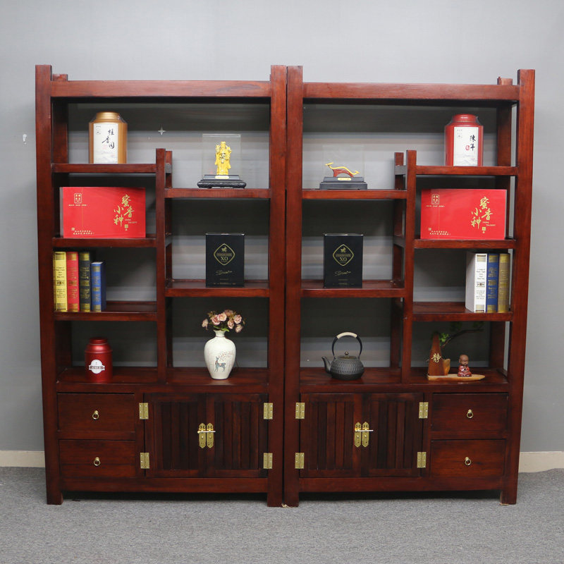 老船木式博古架多宝阁仿古家具茶叶架展示书架隔断原木储物置物架