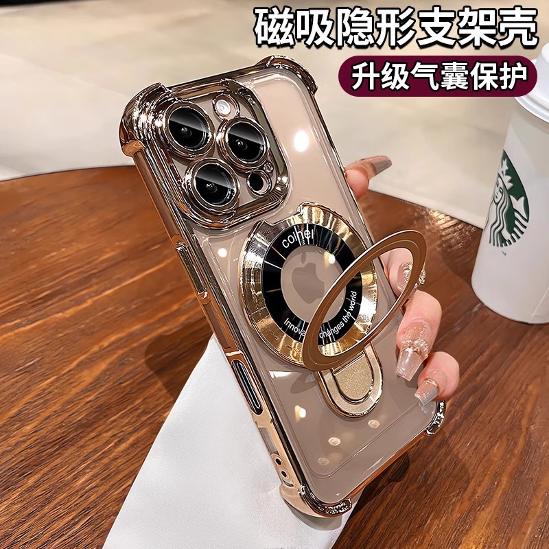 适用iphone16E四角气囊支架太空壳苹果15promax高透13防摔手机壳2