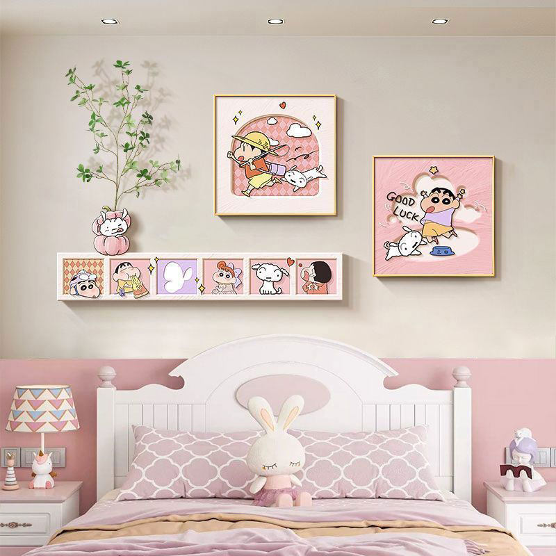 蜡笔小新卧室玄关装饰画多巴胺奶油卡通动漫沙发背景墙挂画餐厅画