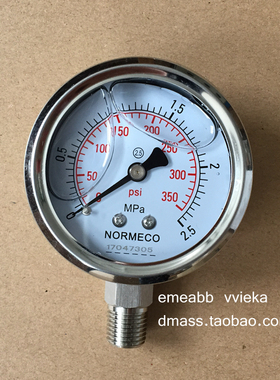 耐震压力表0-2.5MPA径向350psi液压表不锈钢1/4NPT螺纹气压表
