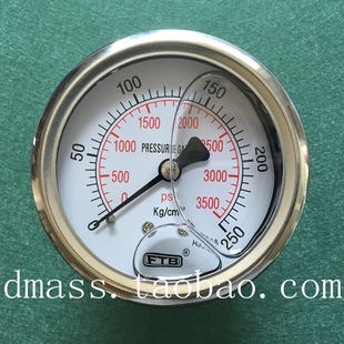 FTB压力针不锈钢外壳60MM埋入无盖外牙PT1 4压力表250KG3500PSI