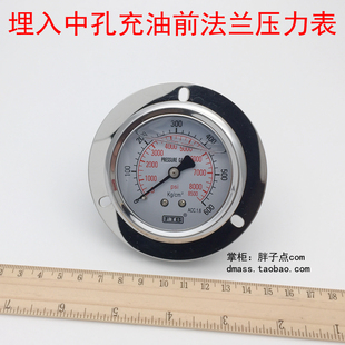 FTB轴向带边0-600KG液压表8500psi埋入中孔充油前法兰压力表PT1/4