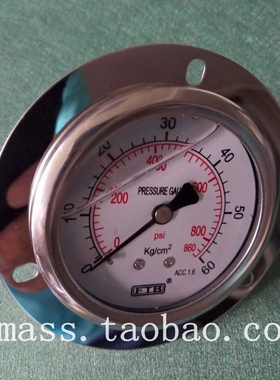 不锈钢60KG耐震压力表G1/4铜接头60公斤油压表800PSI860PSI