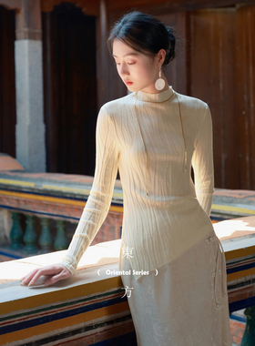 三彩【素影纤纤】2025冬季新款修身针织衫半高领长袖打底衫C