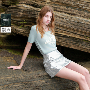 ibudu2025夏季新款蝴蝶结字母绣花针织衫莱赛尔套头衫女