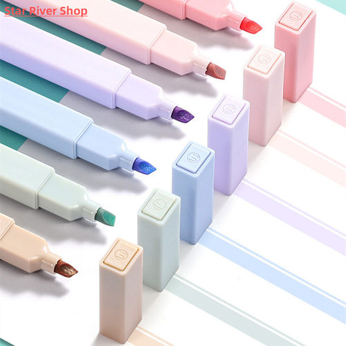 6pcs/Set Colorful Highlighter Pen Double Head Marker Station