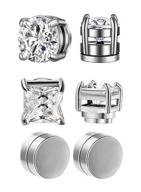 Crystal Strong Magnetic Ear Stud Clip Earrings for Men and