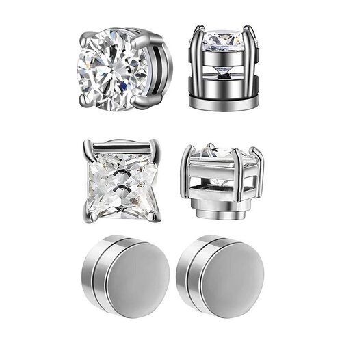 Crystal Strong Magnetic Ear Stud Clip Earrings for Men and