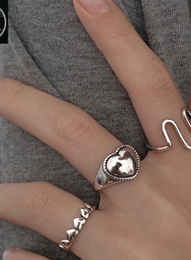 Creative Peach Heart rings Open Joint Ring Set 小众设计戒指