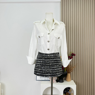 车迟恩Chien碎闪黑牌 小香风轻奢包臀短裙高级感黑银亮片半身裙女