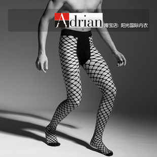 欧洲进口Adrian男士丝袜 镂空渔网袜春夏薄款性感黑丝网袜子ad11