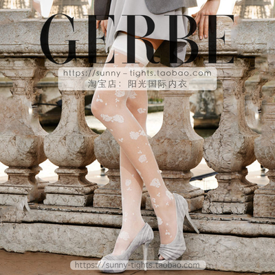 GERBE丝袜20d法国进口长筒丝袜结婚礼玫瑰花女士性感白色袜子662