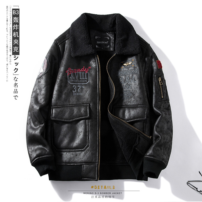 冬季大码男皮毛一体羊羔绒加绒加厚麂皮绒外套QT6022#F66-P245,男装皮衣,电商D318(原电商B337)
