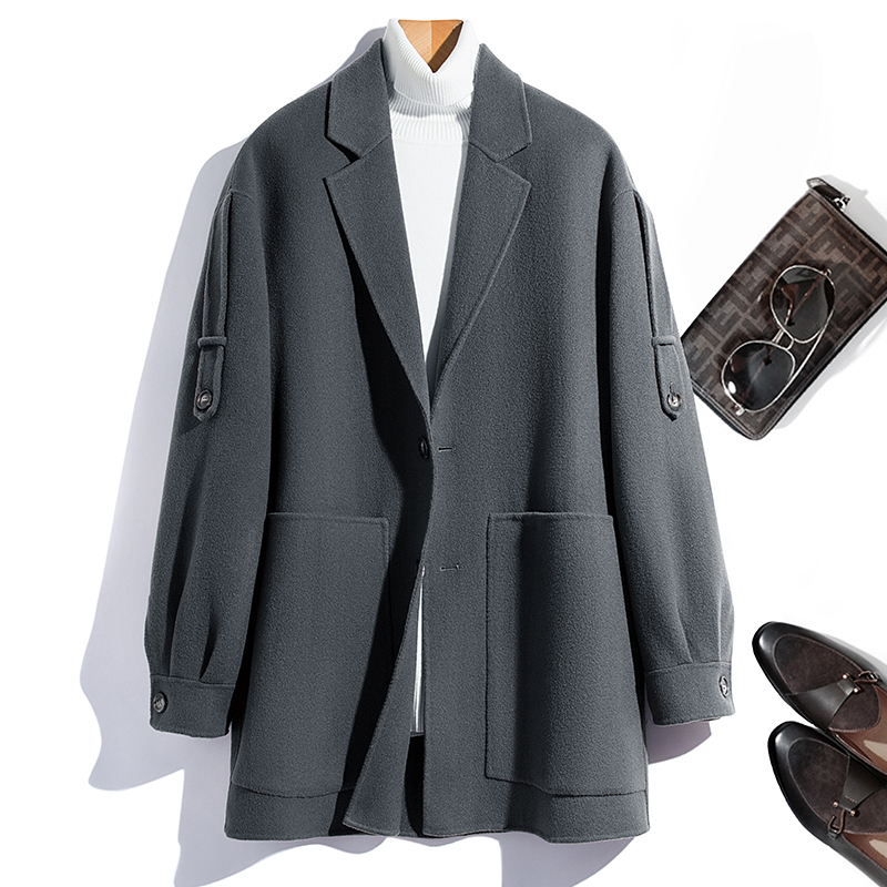 双面呢大衣男高端羊毛西装羊驼毛呢落肩男短款外套F6620P325控488，男装毛呢大衣，电商D318(原电商B337)