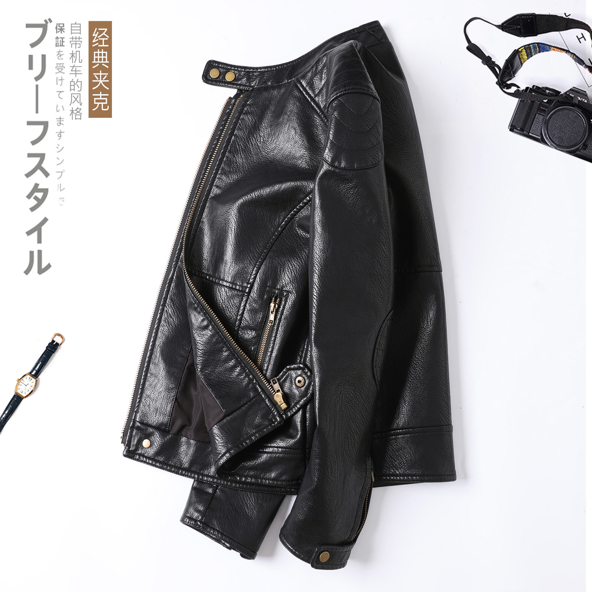 夹克皮衣男短款外套机车飞行员夹克男钱塘B337R022-P195控298主推图片