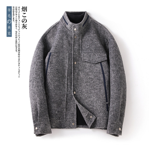 双面呢夹克男高端羊毛立领毛呢男短款休闲外套F7701-P325控558