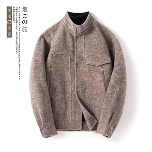 双面呢夹克男高端羊毛立领毛呢男短款休闲外套F7701-P325控558