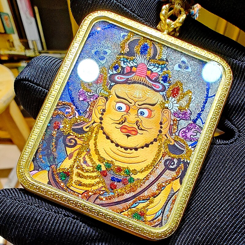 【纯手绘彩金】黄财神正财神单面西藏唐卡吊坠挂件项链送五路绳子