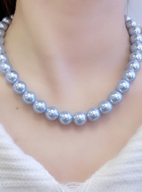 AKOYA大溪地湖蓝色天然珍珠项链