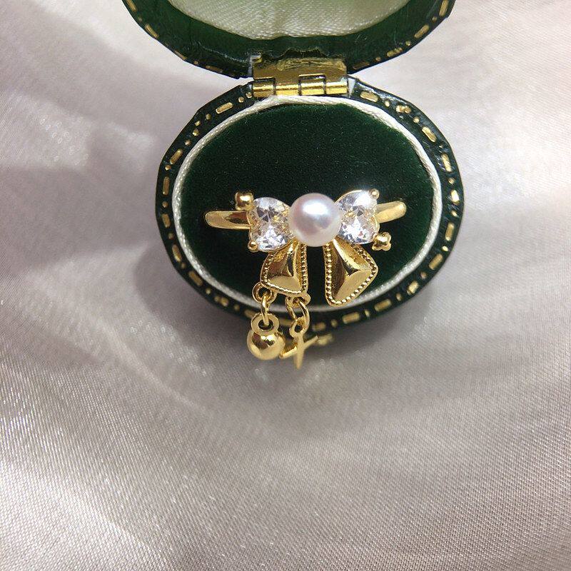 诸暨天然淡水珍珠戒指甜美个性锆石蝴蝶结开口可调手饰女珍珠批发