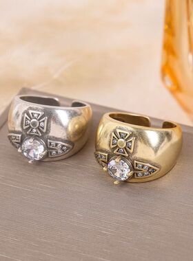 中古风小众设计镶锆石戒指小众百搭高级感土星开口食指指环女