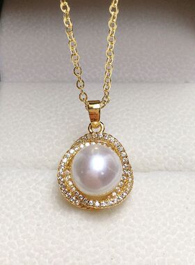 K金工艺精致鸟巢淡水珍珠吊坠项链18K包金首饰礼物直播货源批发