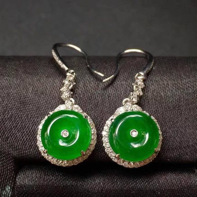 S925纯银天然玉髓满绿平安扣耳环
