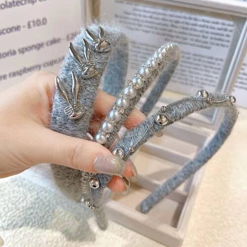 秋冬季兔毛珍珠发箍高级感气质镶钻头饰网红新款压发卡洗脸头箍