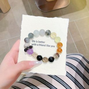 天然水晶黑云母手饰品 异形石本命年手链原创设计 黑云母水晶手串