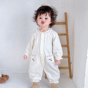 連體衣嬰幼兒寶寶秋裝 外出小月齡哈衣 純棉長袖 新生嬰兒衣服春秋季