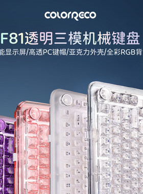 F81三模客制化键盘全透PC键帽全彩RGB智能屏女生办公透明机械键盘
